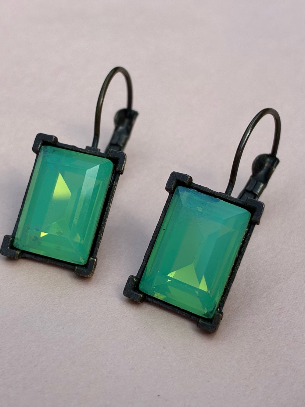 Sweet Lola  Art Deco Style Pacific Green Opalescent Stone Pierced Earrings